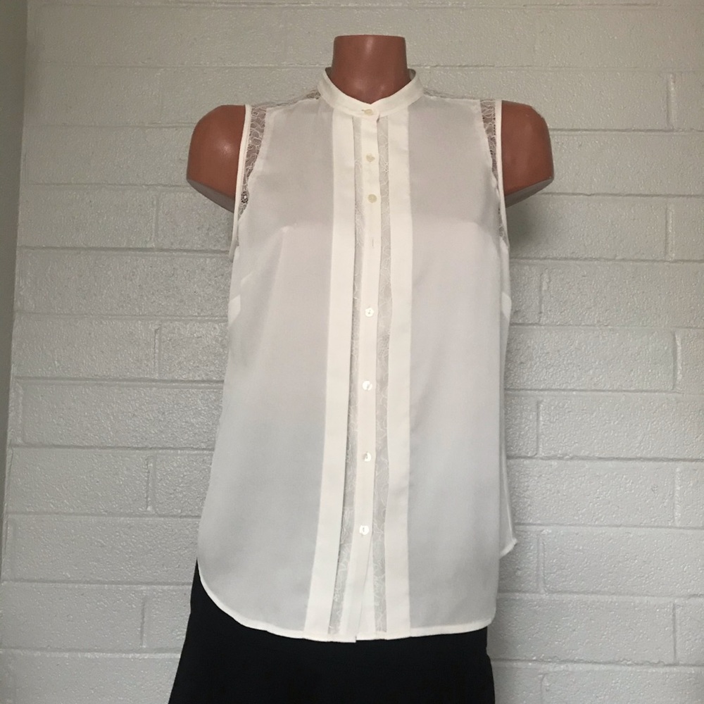 Ann Taylor Lace Panel Sleeveless Blouse Size 12